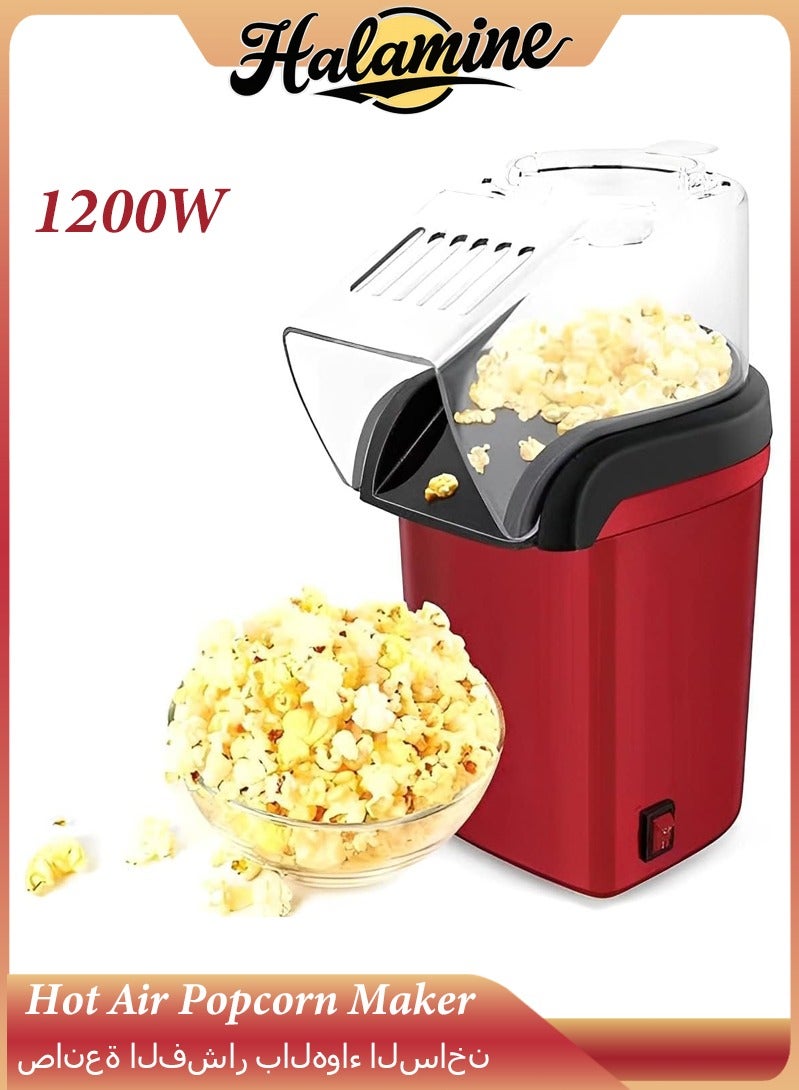 هالامين آلة صنع الفشار بالهواء الساخن 1200 واط، آلة فشار سريعة لإعداد طعام صحي في 2-3 دقائق، آلة فشار صغيرة سريعة وسهلة الاستخدام باللون الأحمر - Image 1